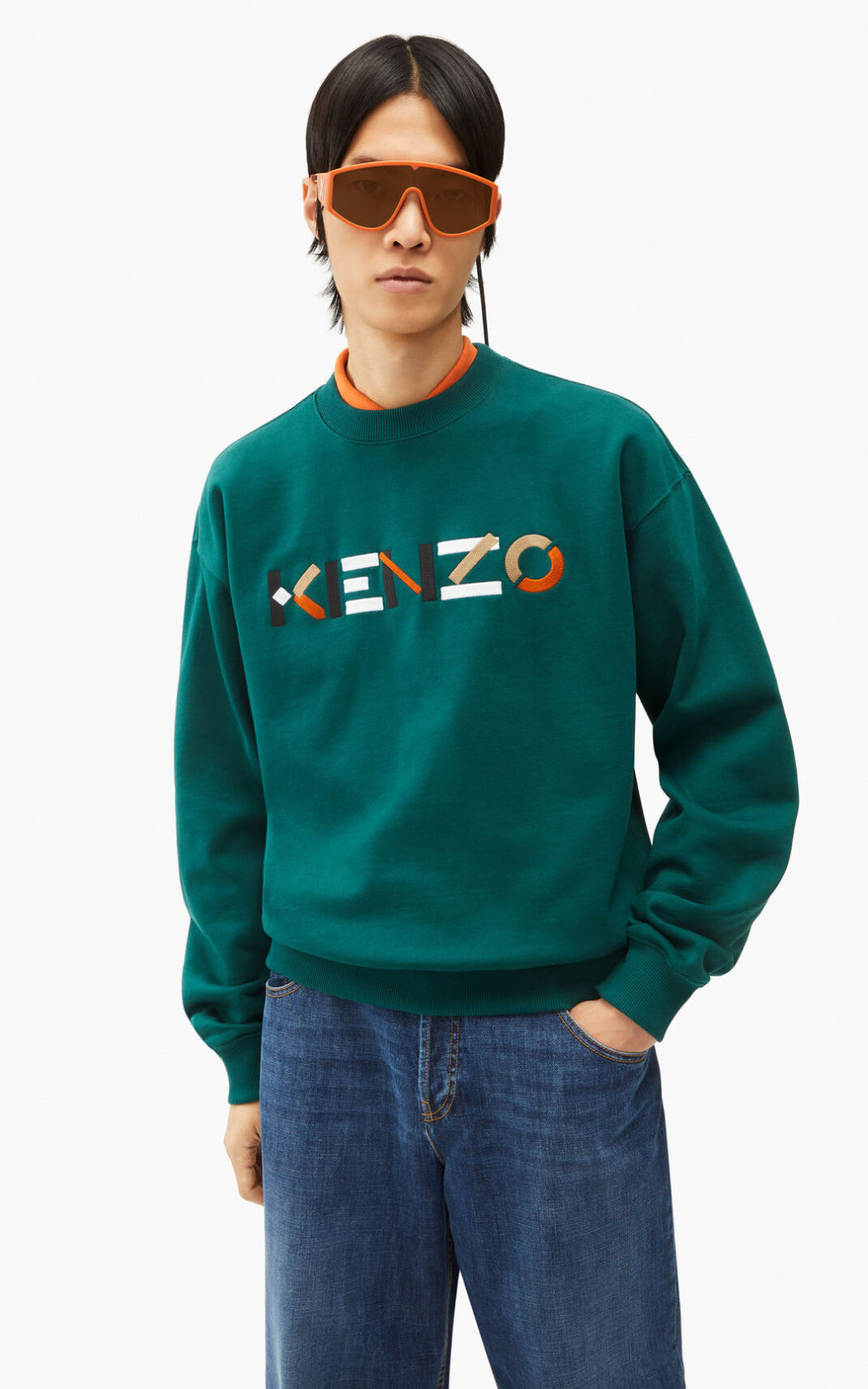 Kenzo Logo oversized multicoloured Sweatshirt Blue For Mens 6405LWTNU